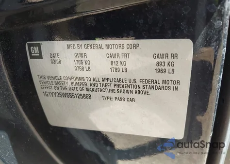 2008 Chevrolet Corvette z USA, uszkodzony, nr VIN 1G1YY26W685125868